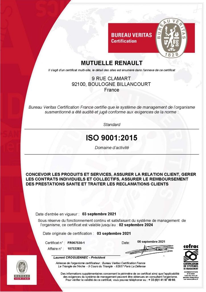 Mobilité Mutuelle certifiée ISO 9001 : 2015 ! 1